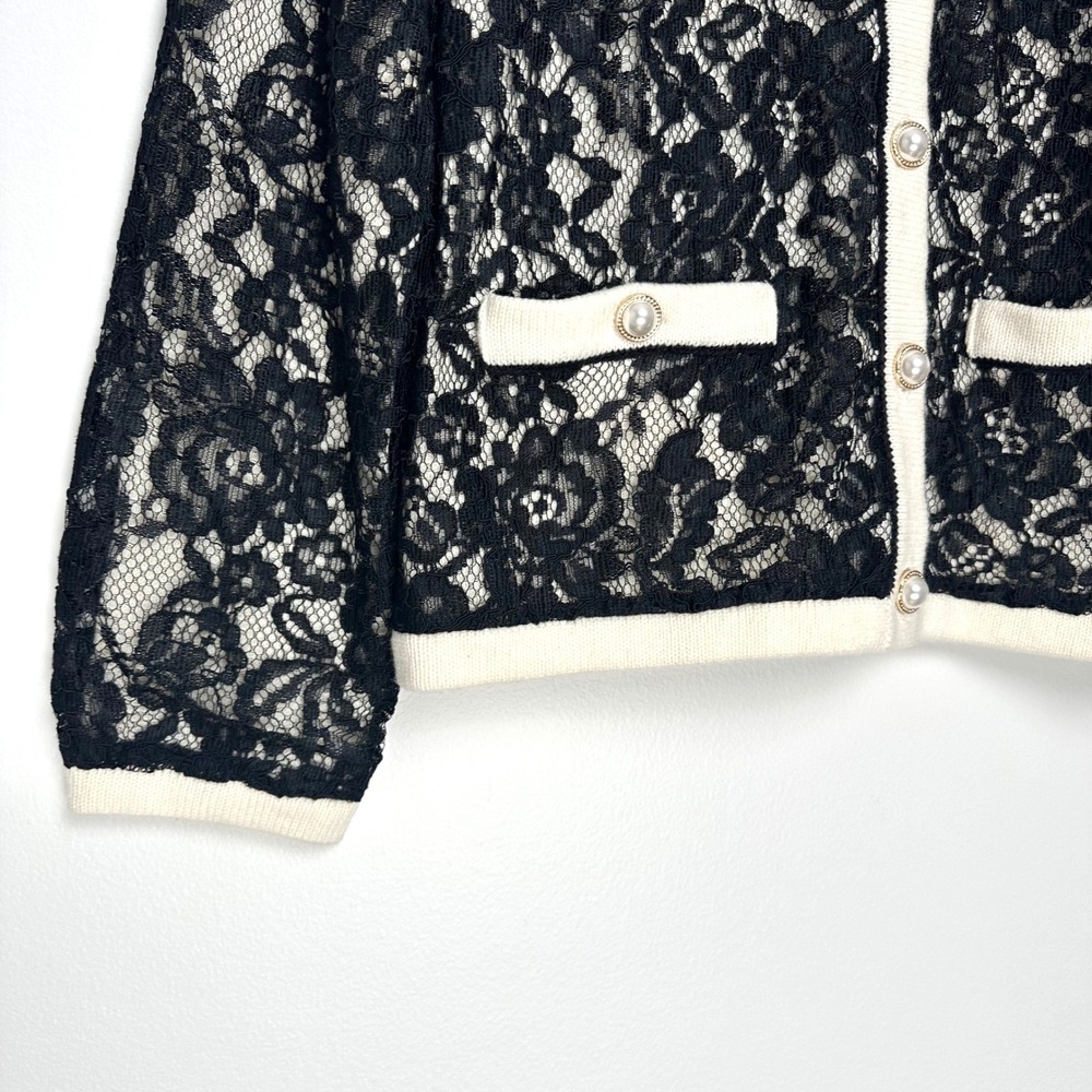 NWT Talbots Floral Lace Cardigan Ivory Black S - Picture 5 of 11